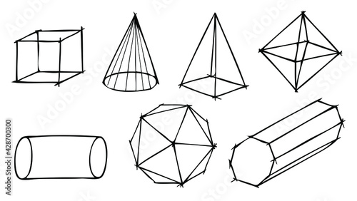 Geometric 3D Form Sketches - Vector Clipart