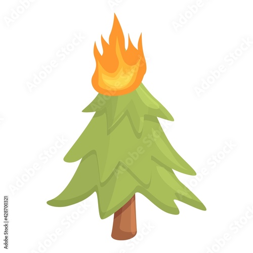 Fir tree in flame icon. Cartoon of Fir tree in flame vector icon for web design isolated on white background