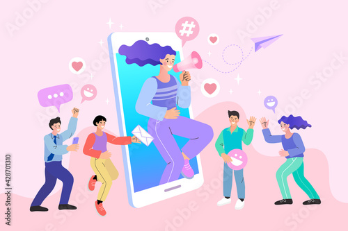 video conference with colleagues. Teleconference for influencer concept. Videoconferencing and online meeting workspace.finance,Target for new business.