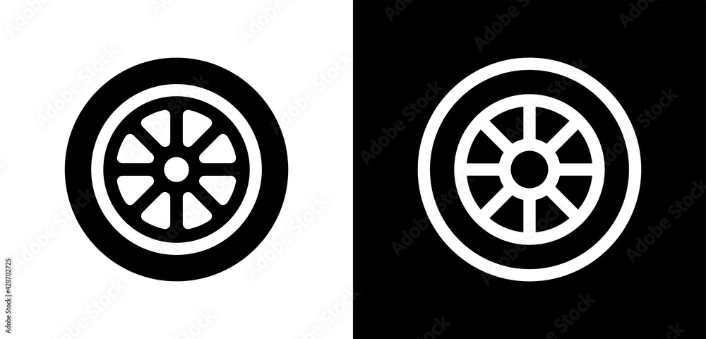 Black tire alloy wheel vector car or automobile icon for apps and websites. Black tire alloy wheel vector car or automobile icon for apps and websites.