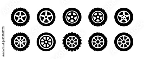 Black rubber wheel tire set icon illustration. photo