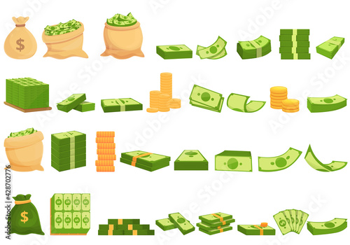 Bank cash icons set. Cartoon set of bank cash vector icons for web design