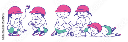 小さな子供たちの外遊びのイラスト