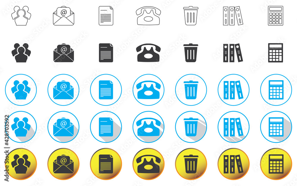 Office icon set, template elements for web and mobile applications