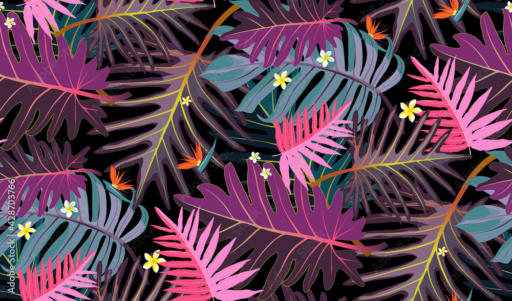 custom made wallpaper toronto digitalTropical Rain forest leaf color seamless pattern. Hawaii wallpaper or textile fabric print vector background.