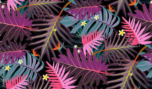Wallpaper Mural Tropical Rain forest leaf color seamless pattern. Hawaii wallpaper or textile fabric print vector background. Torontodigital.ca