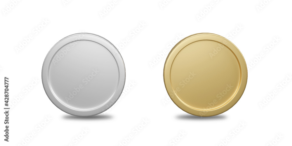 Gold and Silver coins isolated on a white background. 3d rendering, 3d illustration Gold and Silver coins isolated on a white background. 3d rendering, 3d illustration