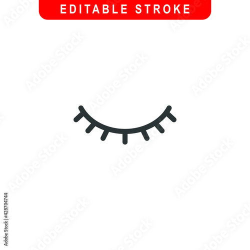 Closed Eye Outline Icon. Invisible Line Art Logo. Vector Illustration. Isolated on White Background. Editable Stroke