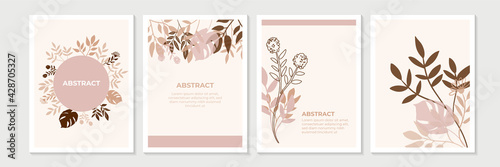 Vector design templates in simple modern style with copy space for text, flowers and leaves
