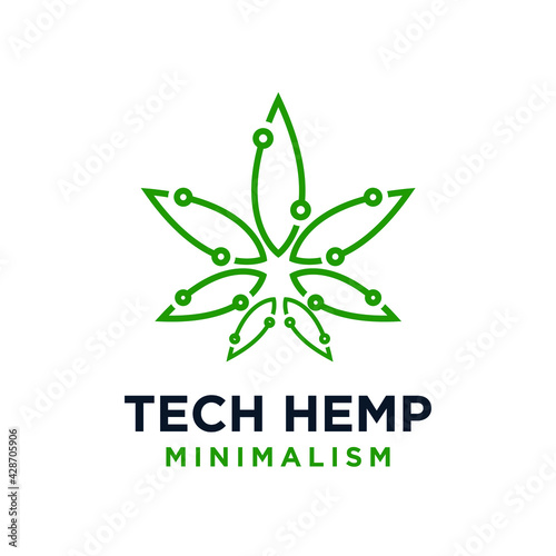 minimalism hemp tech green line vector logo