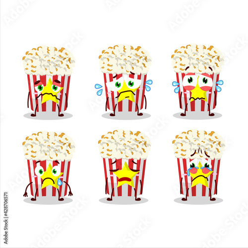 Pop corn cartoon character with sad expression