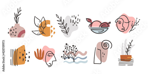 Boho abstract geometric shapes isolated cliparts on white