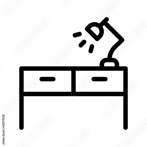 Working desk with lamp icon vector.