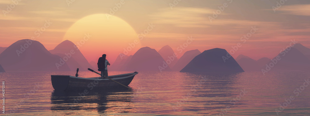 Boat lake sunset