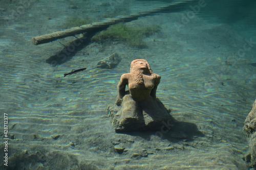 Closeup shot of a female statue submerged under the lake of Kandergrund in Switzerland photo