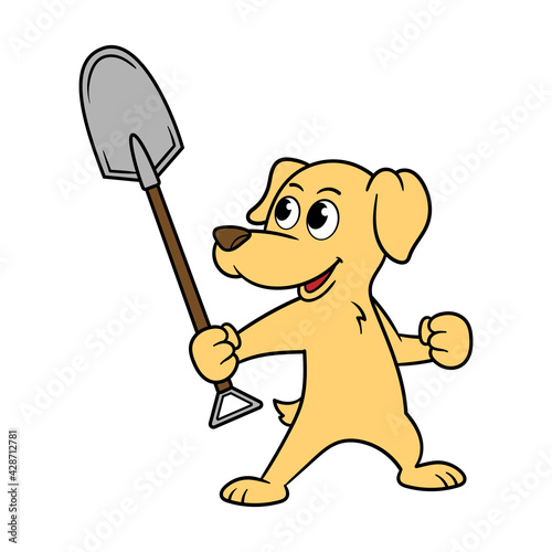 Cartoon Dog Character Holding a Shovel Illustration