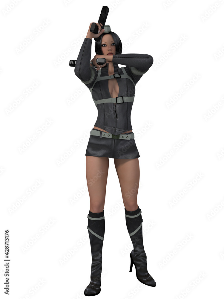 3d illustration of an sexy woman with a scifi captain outfit 3d illustration of an sexy woman with a scifi captain outfit