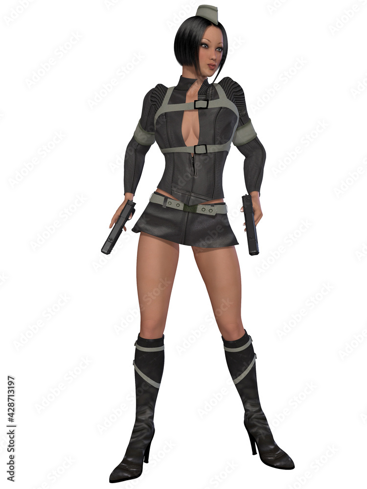3d illustration of an sexy woman with a scifi captain outfit 3d illustration of an sexy woman with a scifi captain outfit