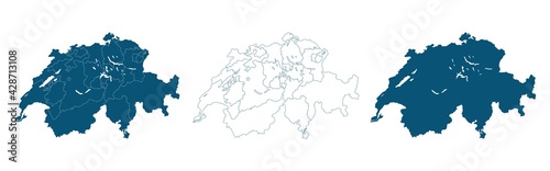Switzerland Vector Map Regions Isolated on white