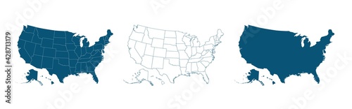 United States of America map. USA map with and without states isolated, vector