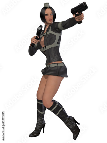 3d illustration of an sexy woman with a scifi captain outfit