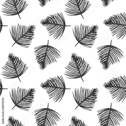 Tropical background with palm leaves ornament. Vector seamless pattern design. Floral graphics concept for tropical spa, beauty studio banner, botanical fabric backdrop, green tropical leaf pattern.