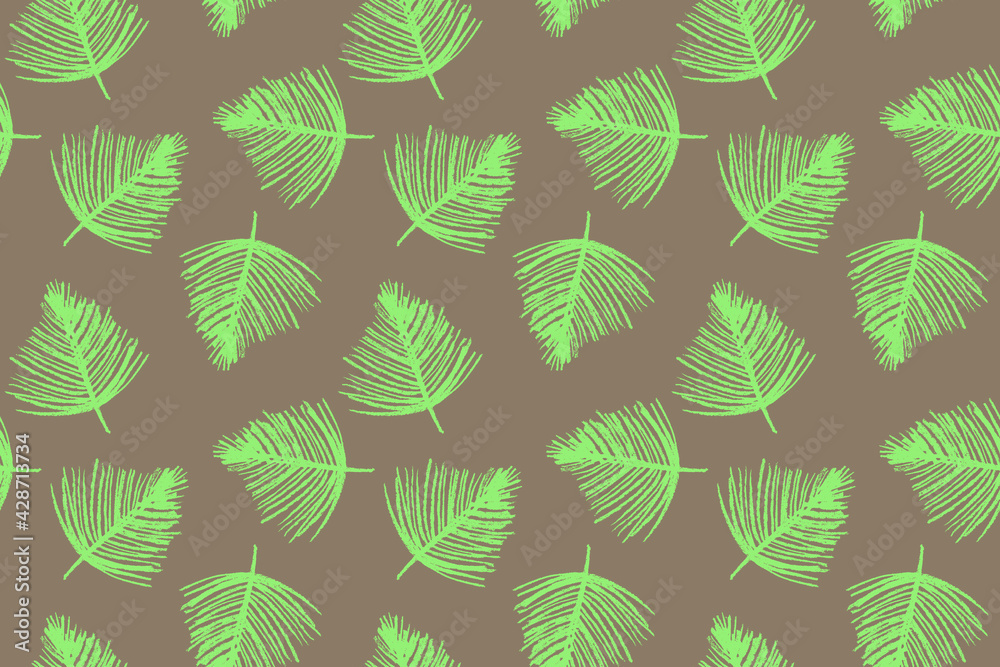 Vector seamless pattern design. Floral graphics concept for tropical spa, beauty studio banner, botanical fabric backdrop, green tropical leaf pattern. Tropical background with palm leaves ornament.