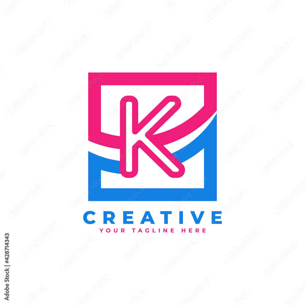 Corporation Letter K Logo With Square and Swoosh Design and Blue Pink Color Vector Template Element