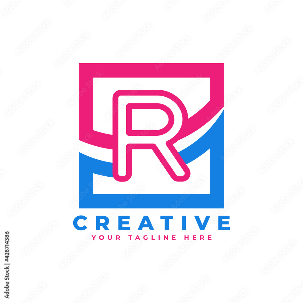 Corporation Letter R Logo With Square and Swoosh Design and Blue Pink Color Vector Template Element
