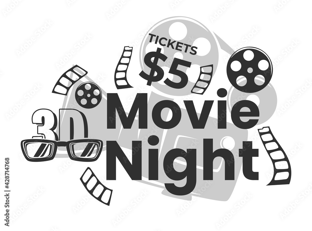 Naklejka premium Movie night, admission and buying tickets vector