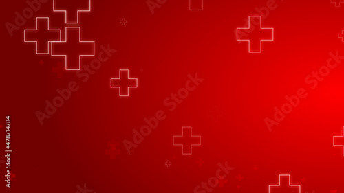 Medical health red cross neon light shapes pattern healthcare background.