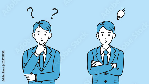 考え事　閃く　ポーズ　仕草　スーツ姿の男性　イラスト素材