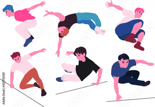 People who do parkour. hand drawn style vector design illustrations. 