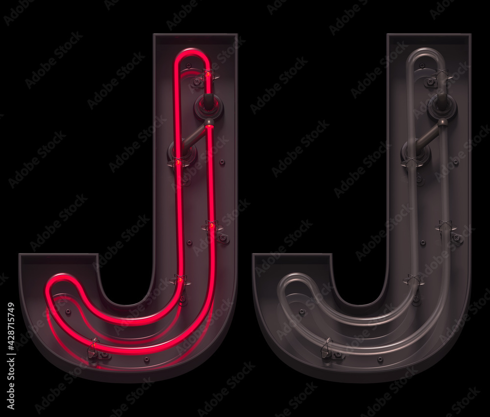 Red light neon font with On and Off. Letter J.