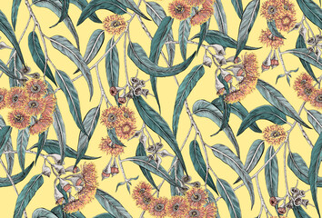 Keuken achterwand Kleurrijk patronen Eucalyptus bladeren en bloemen patroon  © Евгения Ивченко