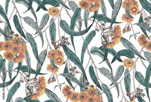 Canvas Print Seamless pattern with eucalyptus flowers and leaves