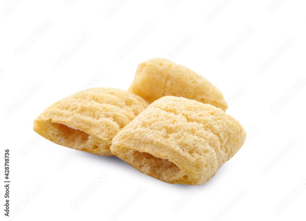 Tasty corn pillows on white background Tasty corn pillows on white background