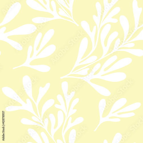 Abstract floral seaweeds seamless pattern. Hand drawn image. Digital art. Red sea seaweeds background. 