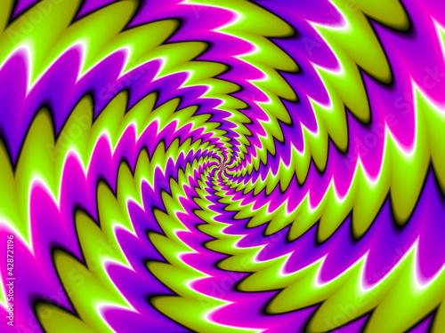 Green, pink and purple spirals. Spin illusion.