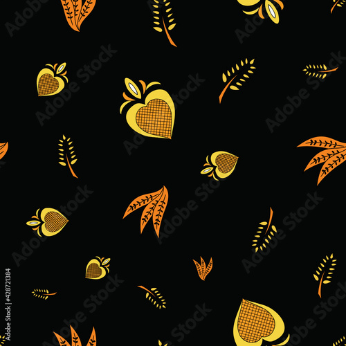 Vector black background Brittany celtic, Breton trational folklore symbols seamless pattern. Seamless pattern background