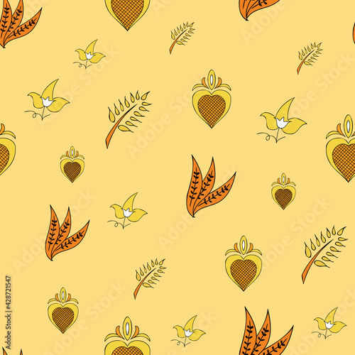 Vector beige background Brittany celtic, Breton trational folklore symbols seamless pattern. Seamless pattern background