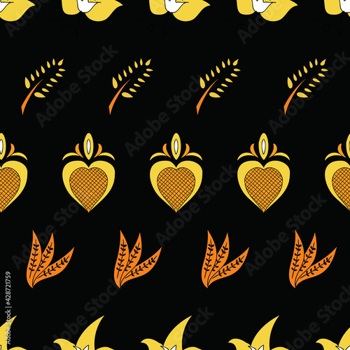 Vector black background Brittany celtic, Breton trational folklore symbols seamless pattern. Seamless pattern background