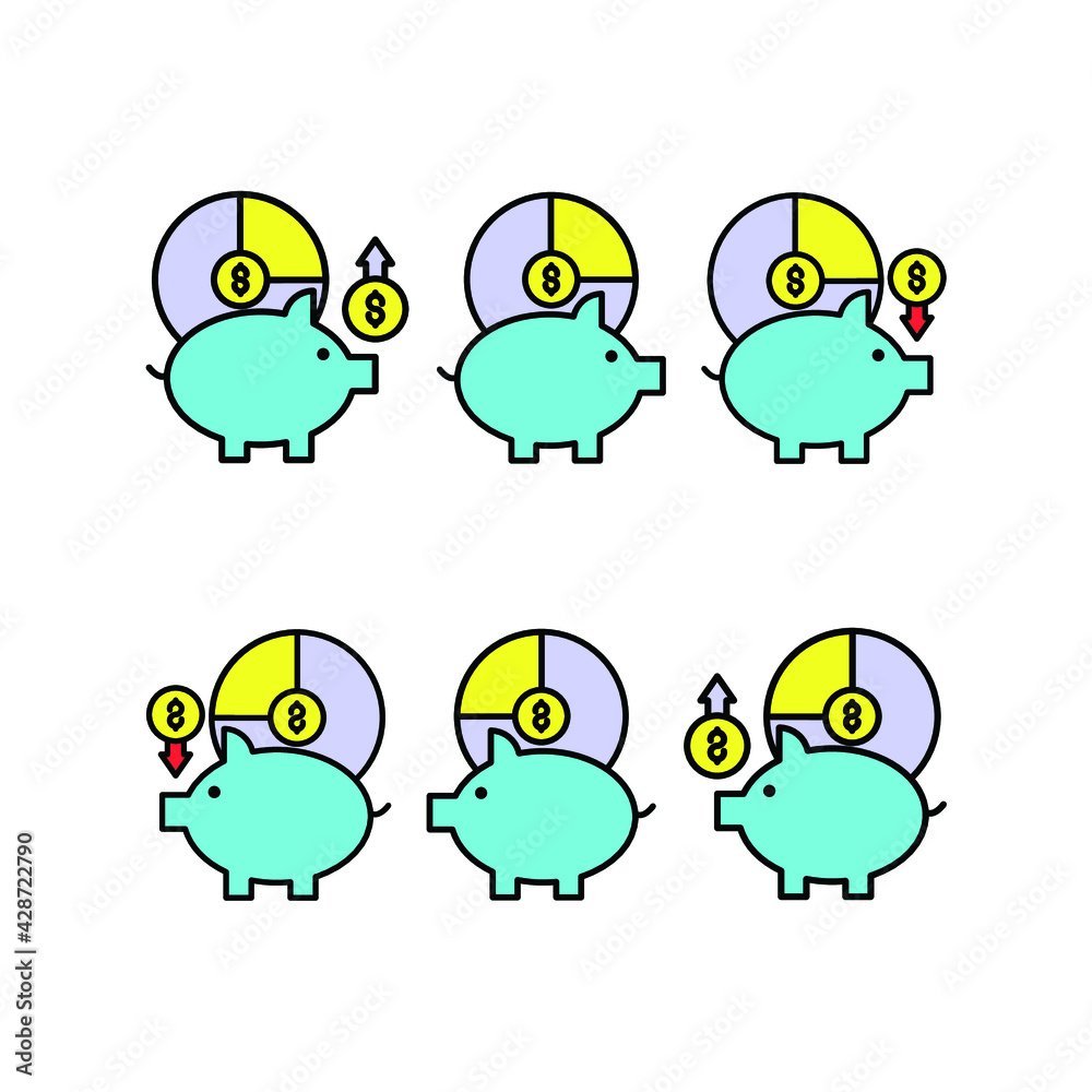 nine piggy bank and profit diagram Illustration. modern simple vector icon, flat graphic symbol in trendy flat design style. wallpaper. lockscreen. pattern. frame, background, backdrop, sign, logo.