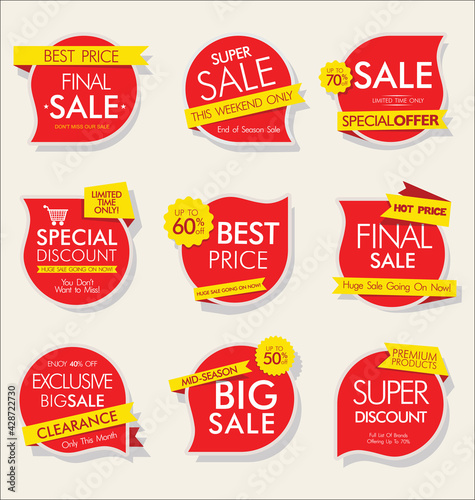 Collection of red sale stickers and tags 