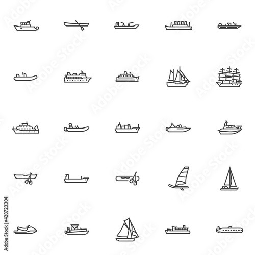 Ships and boats line icons set