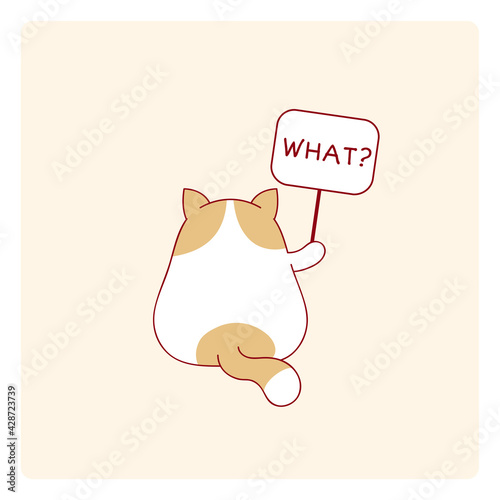 Square card with a offended cat and inscription What?