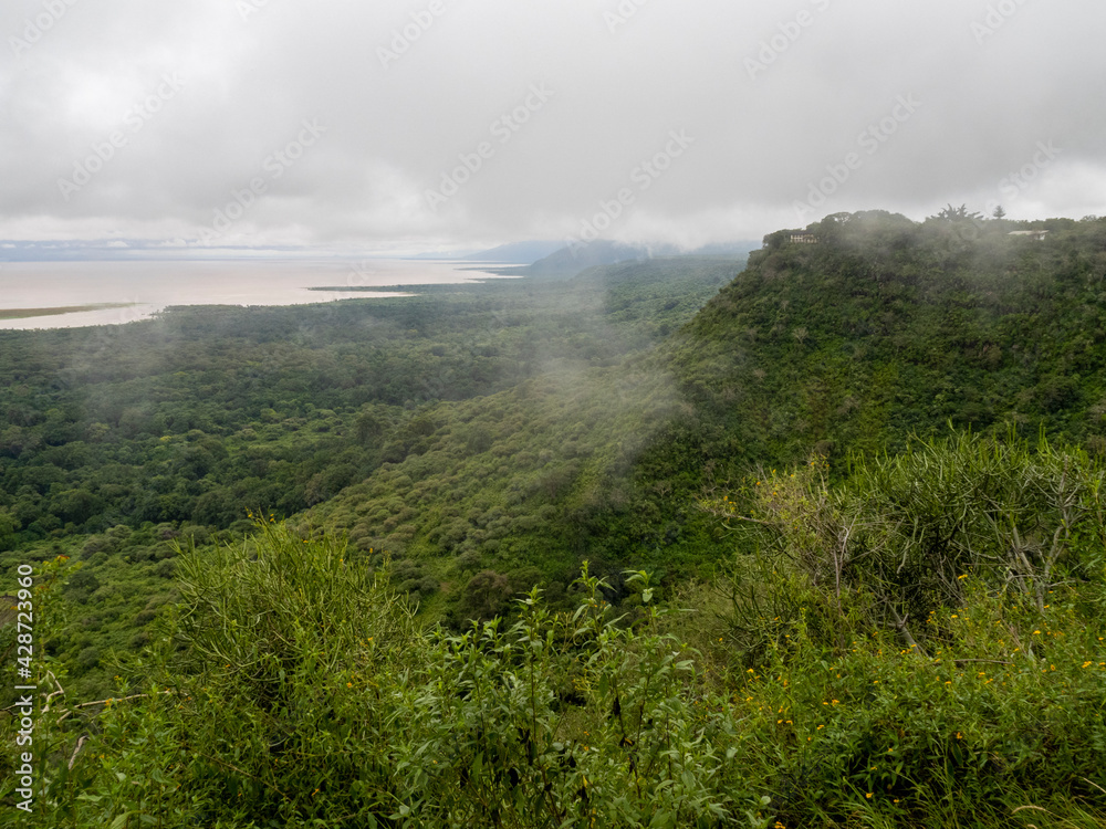 Lake Manyara, Tanzania, Africa - March 2, 2020: Scenic overlook of Lake Manyara