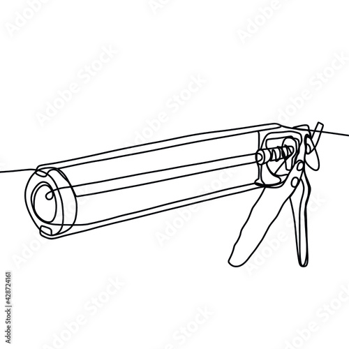 Sealant Gun is a construction tool for painting plasters. Spatula blade construction painting tool. Line of tools for building plaster. Plastering equipment trowel on a black and white background