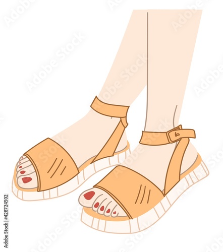 Stylish and fashionable shoes on flat platform