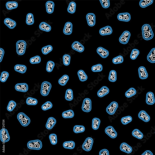 Line Car headlight icon isolated seamless pattern on black background. Vector